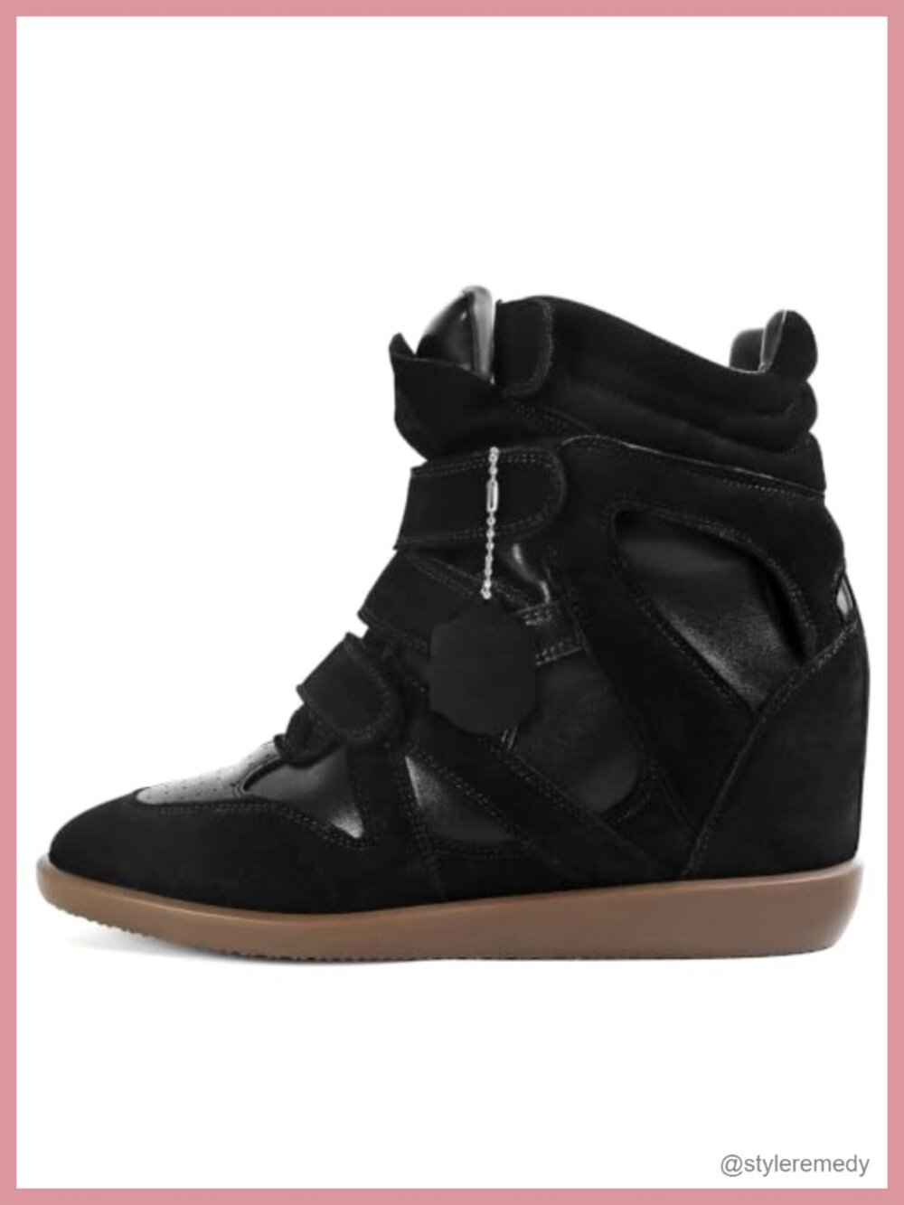 Women's Suede Wedge Sneakers Hidden Heel Hook and Loop Strappy Casual